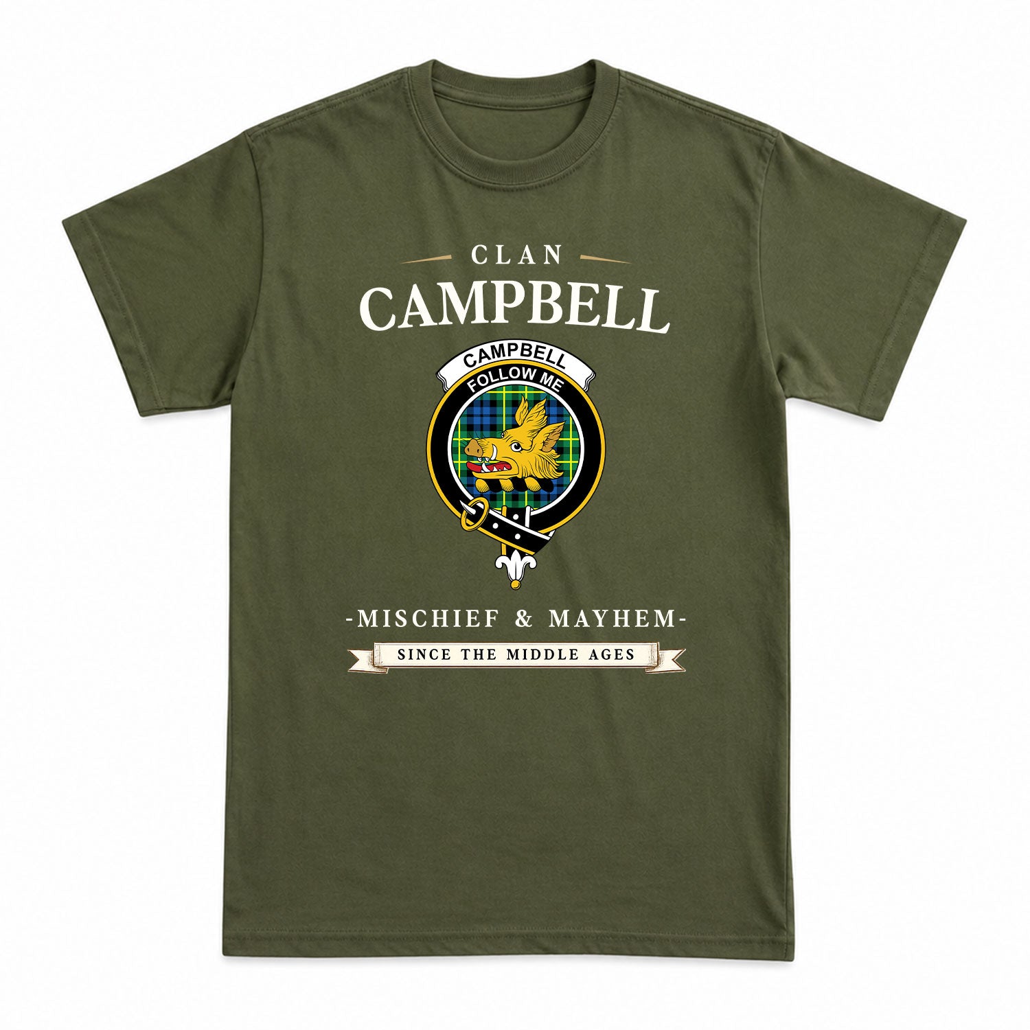 Campbell of Breadalbane Ancient Tartan Crest Mischief and Mayhem T-shirt
