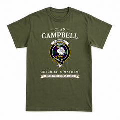 Campbell of Cawdor Modern Tartan Crest Mischief and Mayhem T-shirt