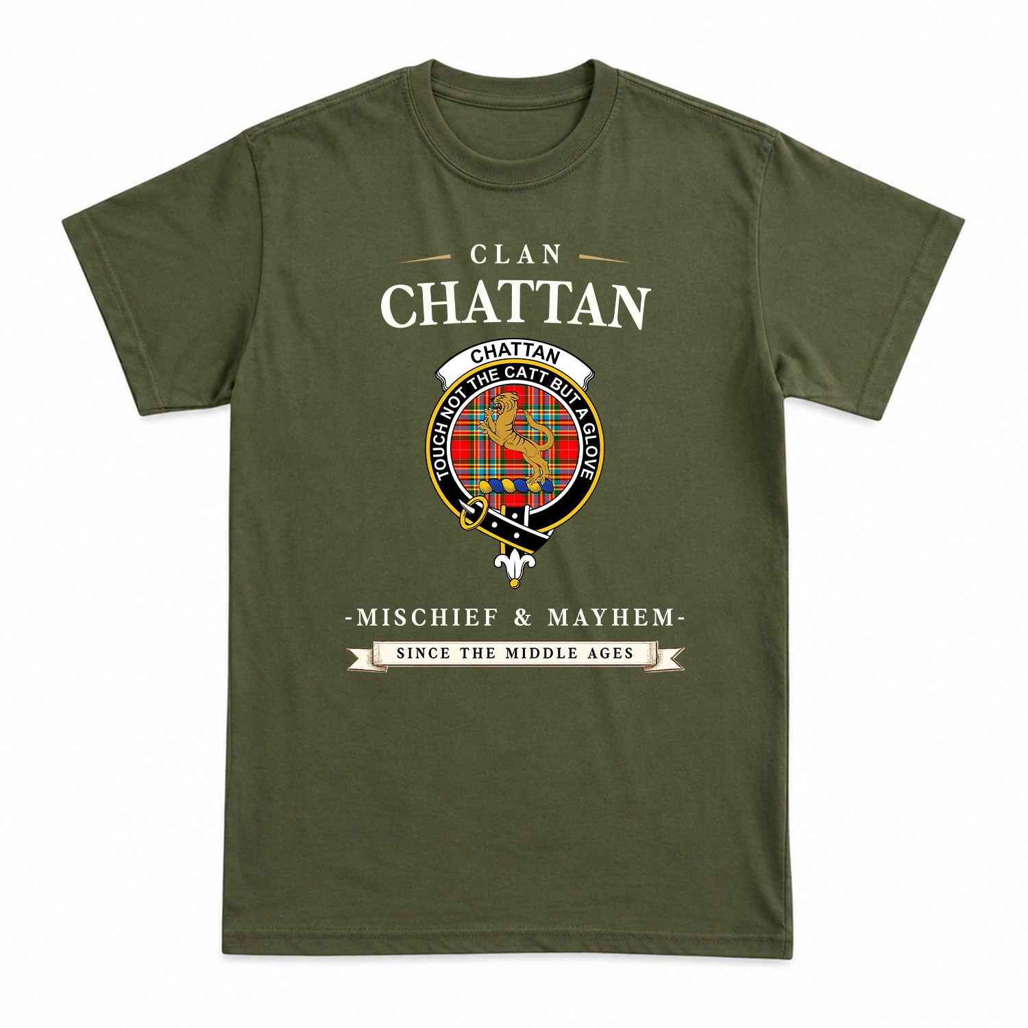Chattan Tartan Crest Mischief and Mayhem T-shirt