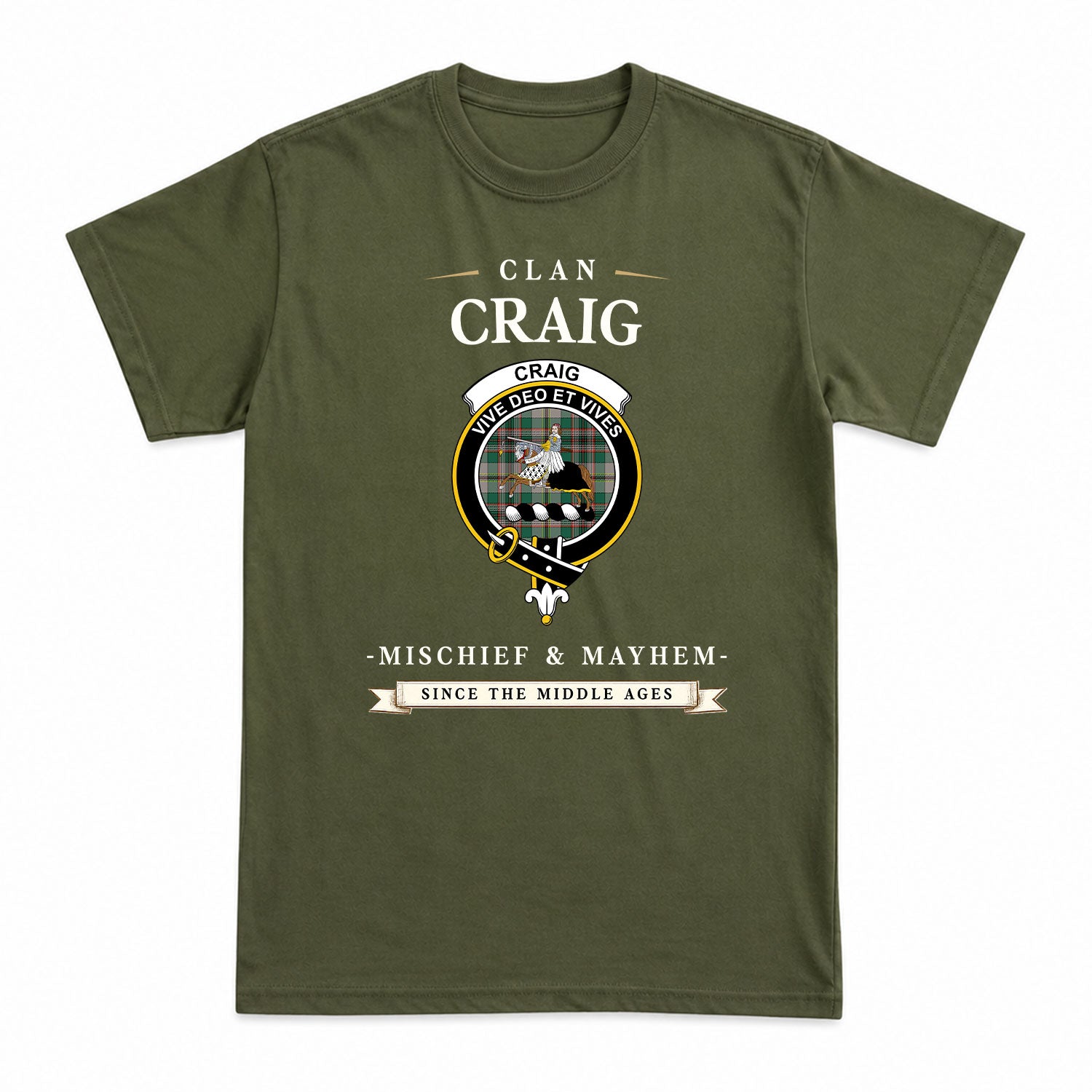 Craig Ancient Tartan Crest Mischief and Mayhem T-shirt
