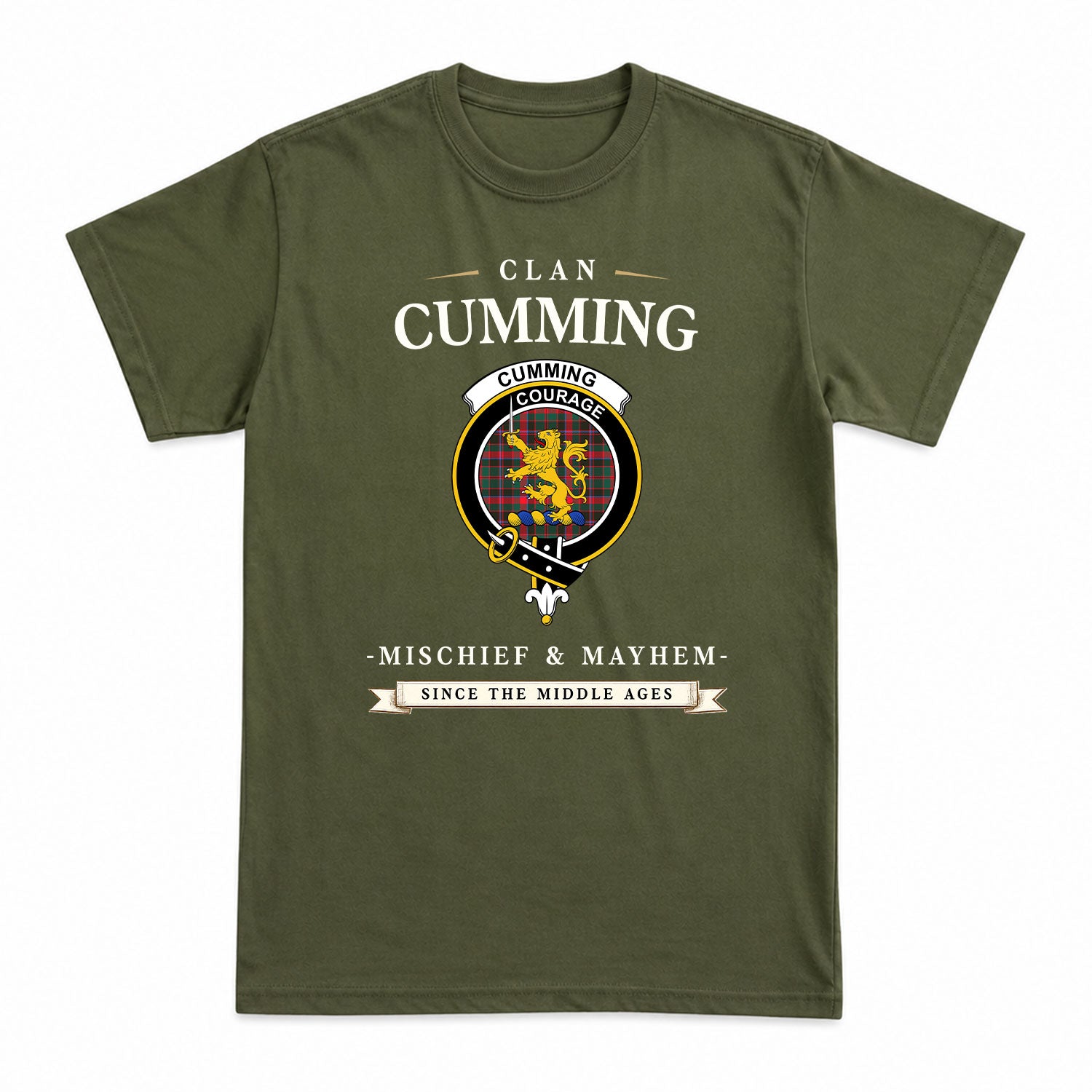 Cumming Hunting Modern Tartan Crest Mischief and Mayhem T-shirt