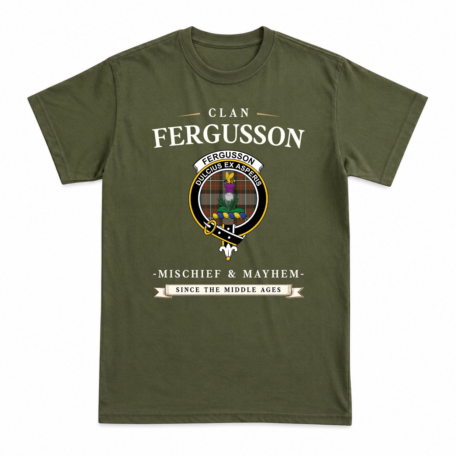 Fergusson Weathered Tartan Crest Mischief and Mayhem T-shirt