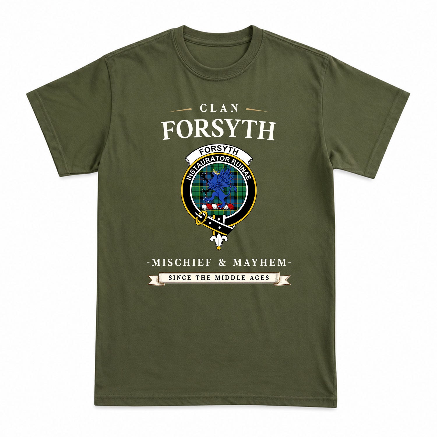 Forsyth Ancient Tartan Crest Mischief and Mayhem T-shirt