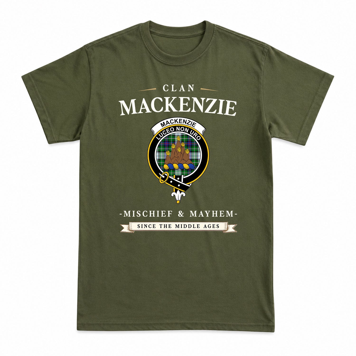 MacKenzie Dress Modern Tartan Crest Mischief and Mayhem T-shirt