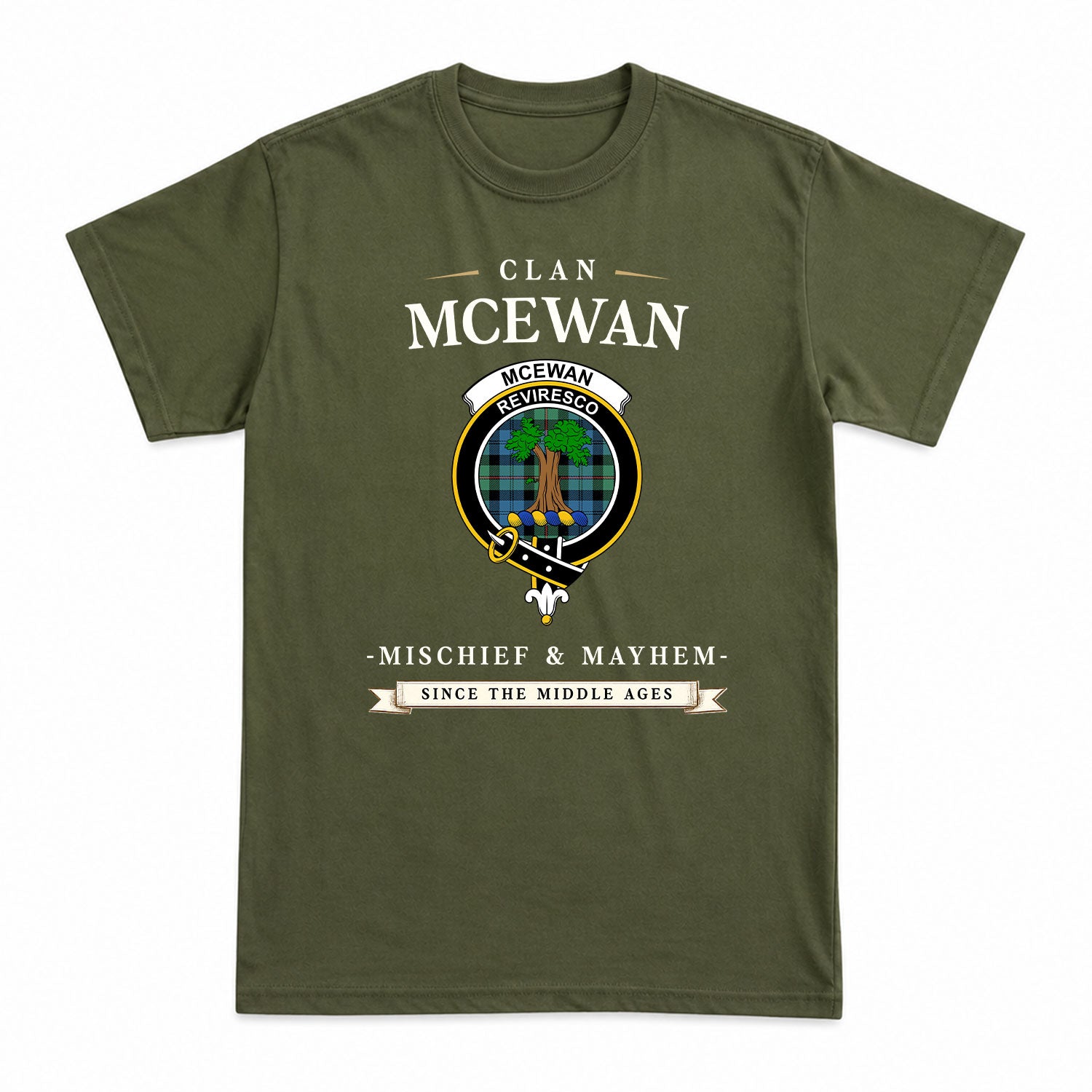 McEwan Ancient Tartan Crest Mischief and Mayhem T-shirt