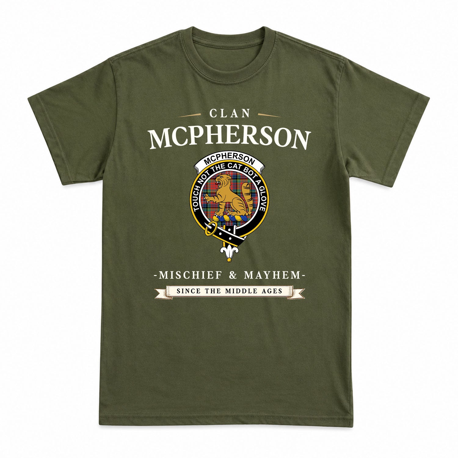 McPherson Ancient Tartan Crest Mischief and Mayhem T-shirt