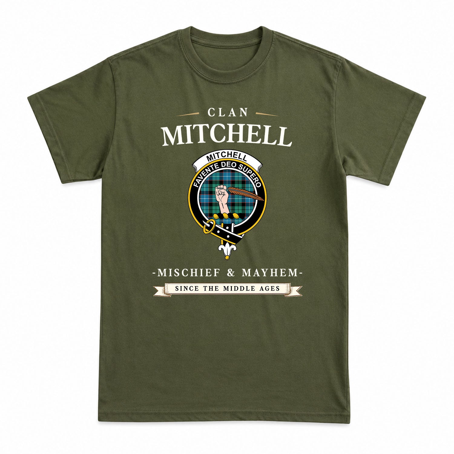 Mitchell Ancient Tartan Crest Mischief and Mayhem T-shirt