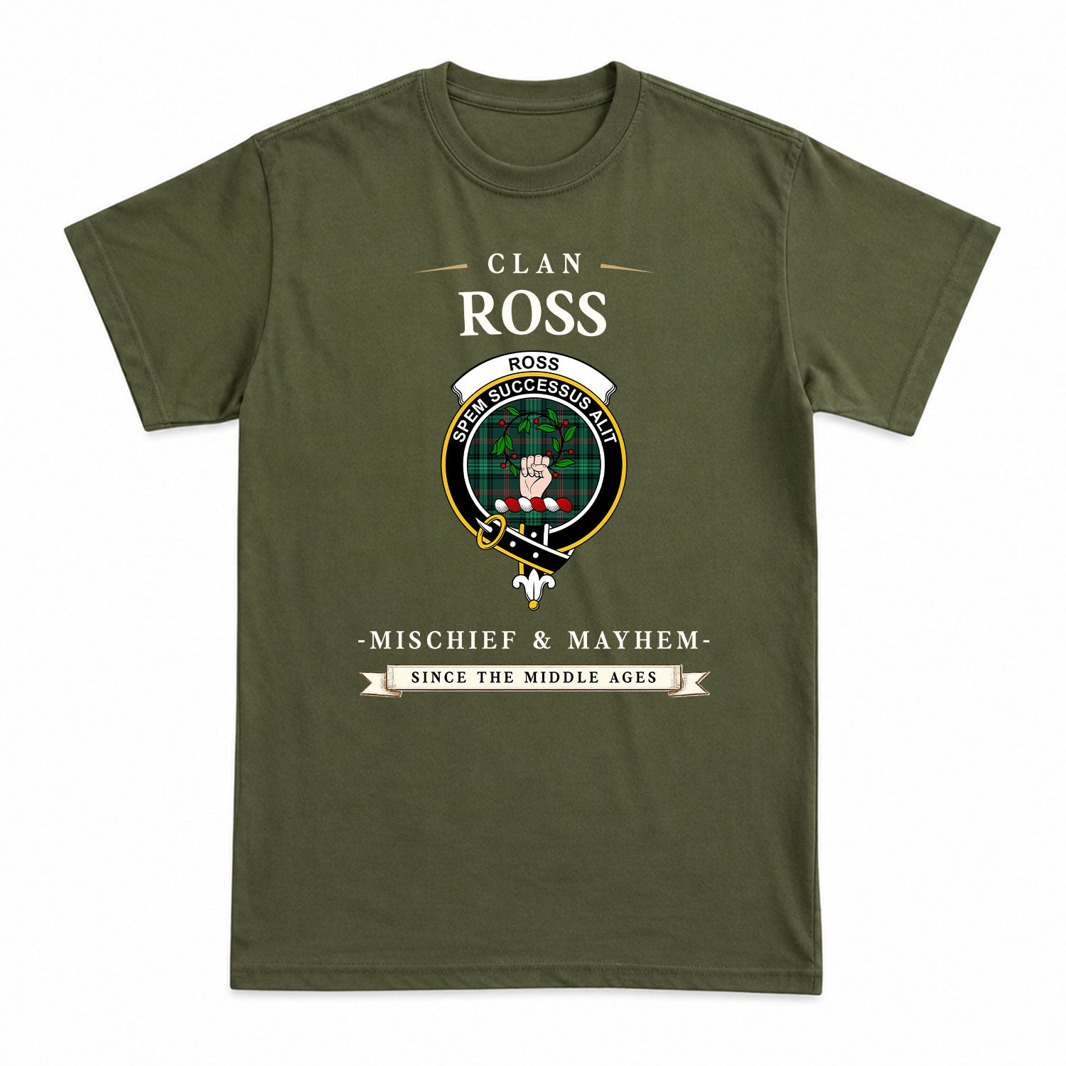 Ross Hunting Modern Tartan Crest Mischief and Mayhem T-shirt