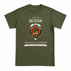 Seton Modern Tartan Crest Mischief and Mayhem T-shirt