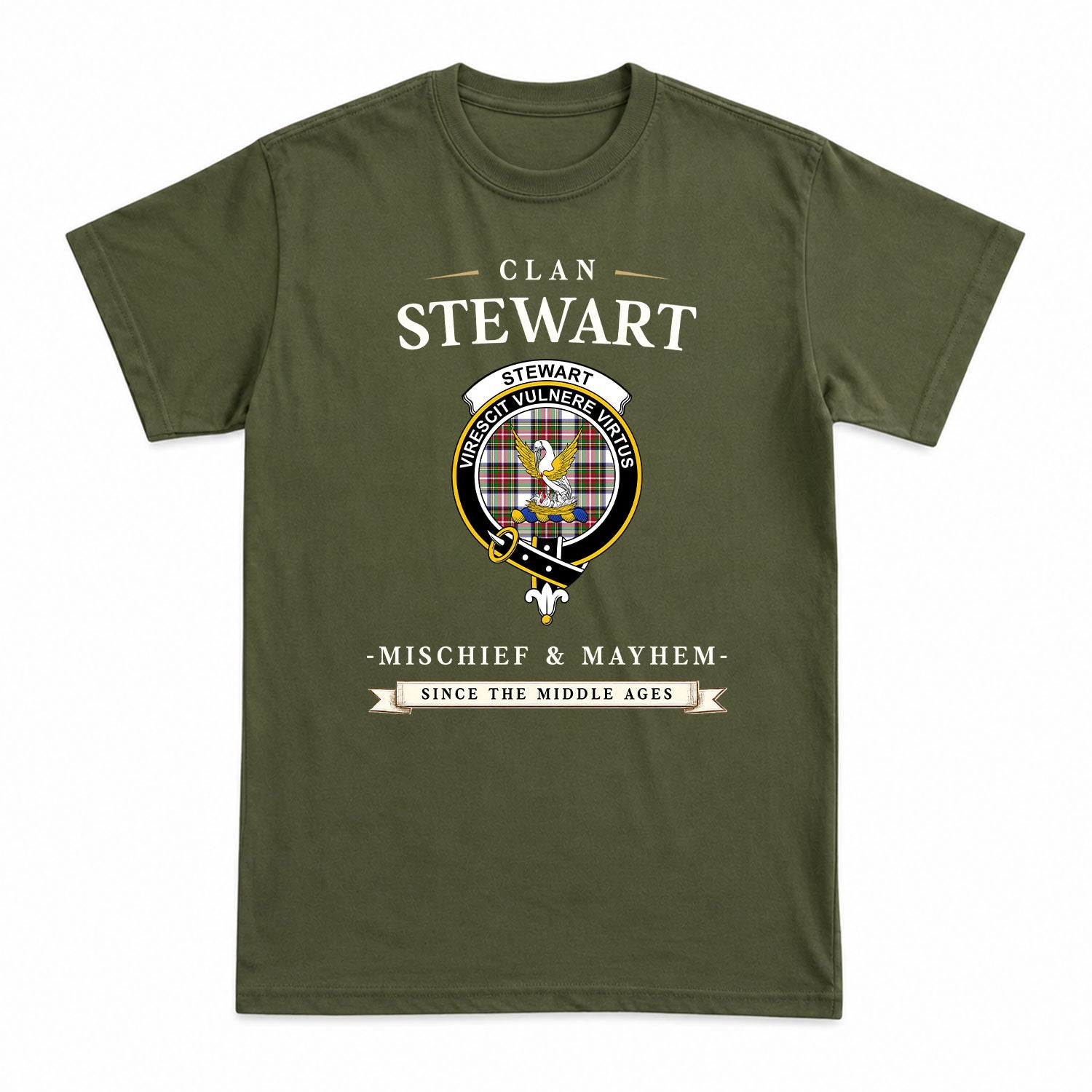 Stewart Dress Modern Tartan Crest Mischief and Mayhem T-shirt