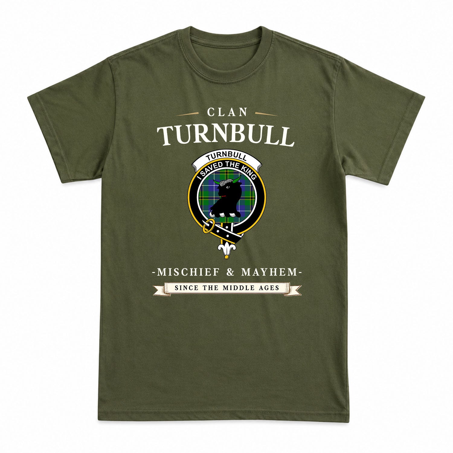 Turnbull Hunting Tartan Crest Mischief and Mayhem T-shirt