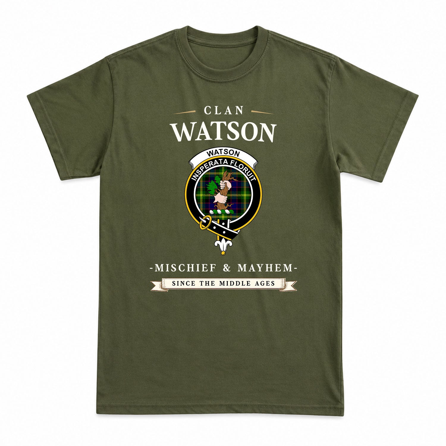 Watson Modern Tartan Crest Mischief and Mayhem T-shirt