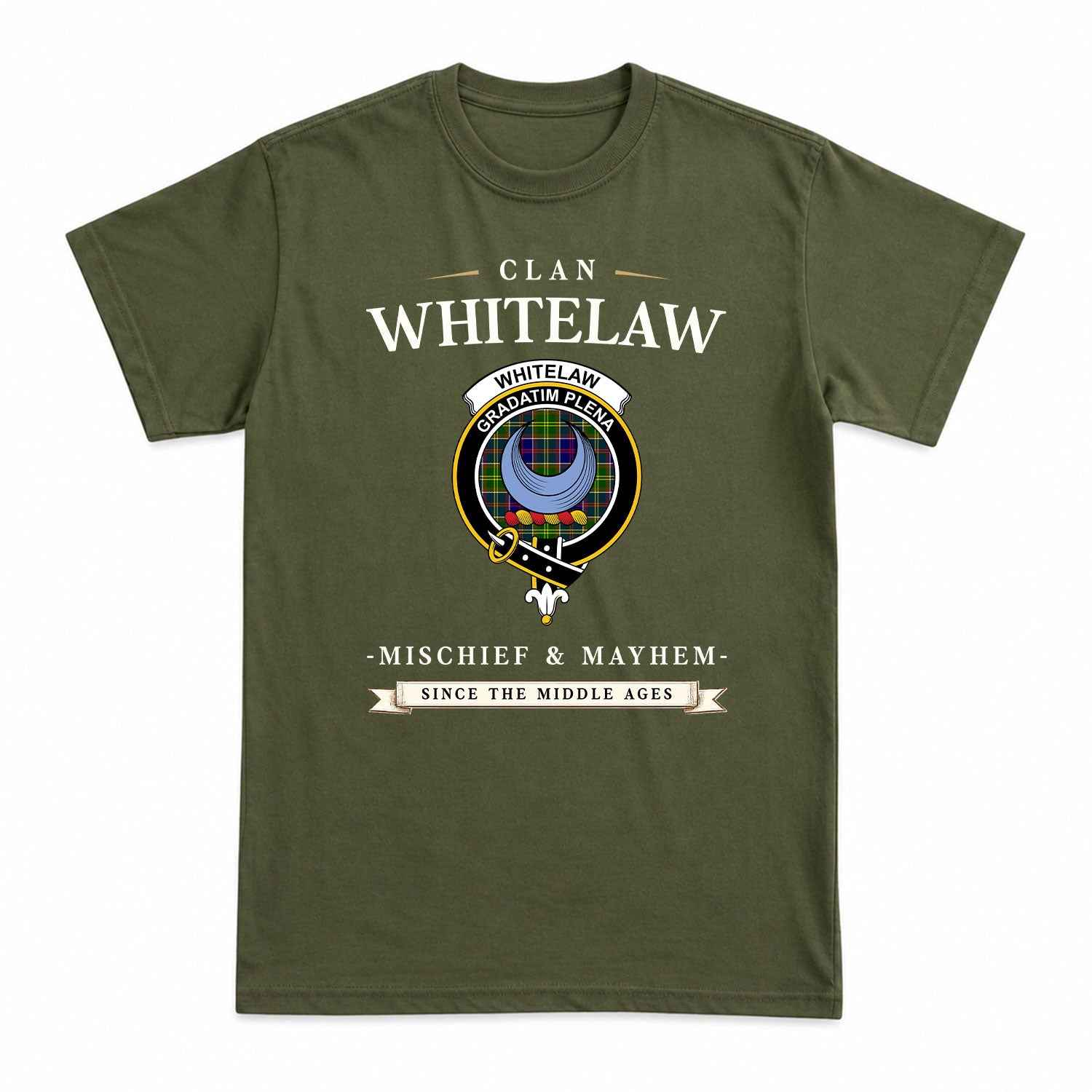 Whitelaw Tartan Crest Mischief and Mayhem T-shirt