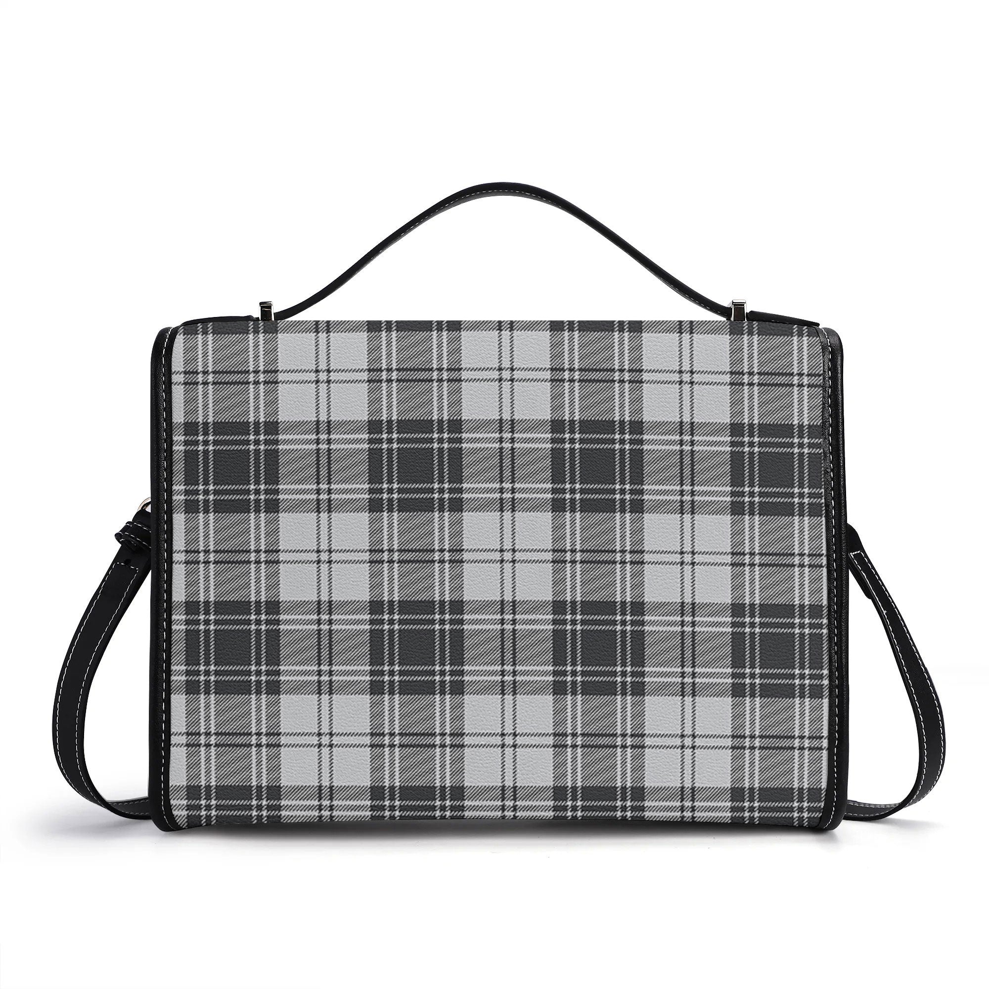 Douglas Grey Modern Tartan Crest Satchel Bag