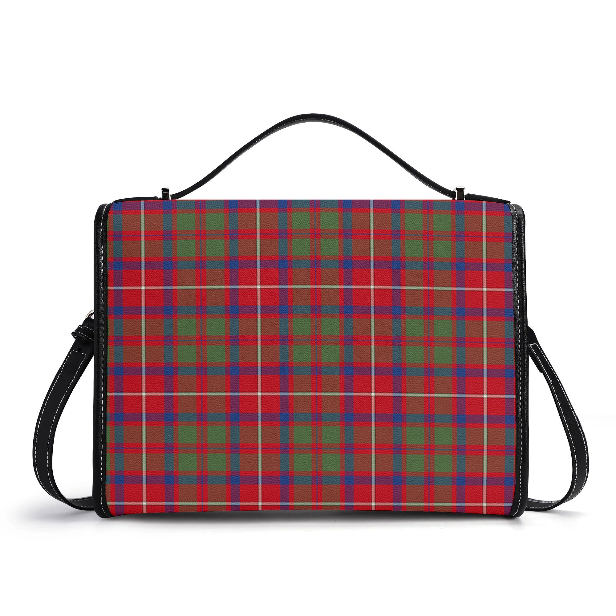 Shaw Red Modern Tartan Crest Satchel Bag