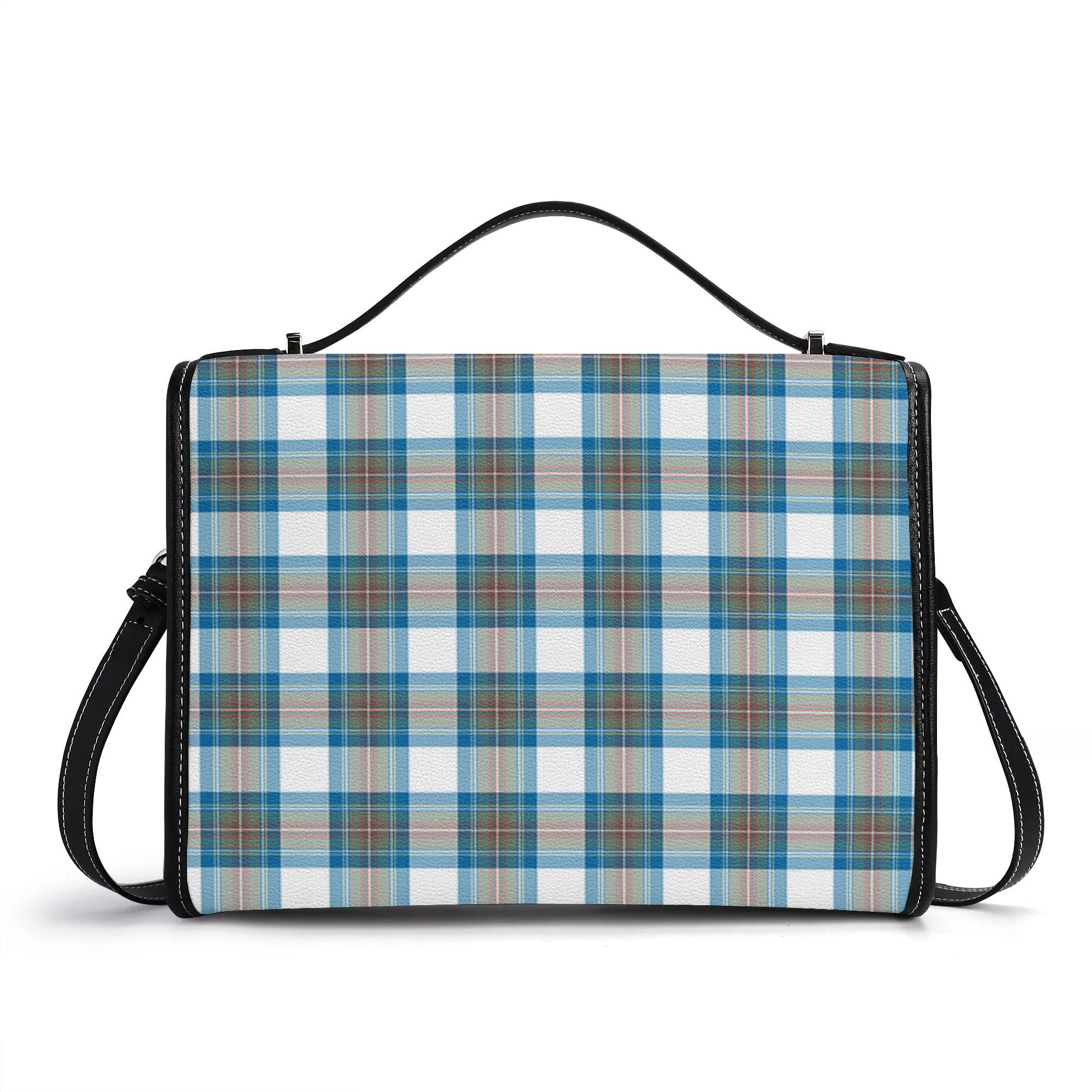 Stewart Muted Blue Tartan Crest Satchel Bag