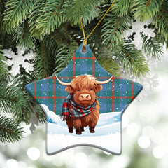 Agnew Ancient Tartan Christmas Ceramic Ornament - Highland Cows Snow Style