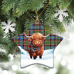 Aikenhead Tartan Christmas Ceramic Ornament - Highland Cows Snow Style