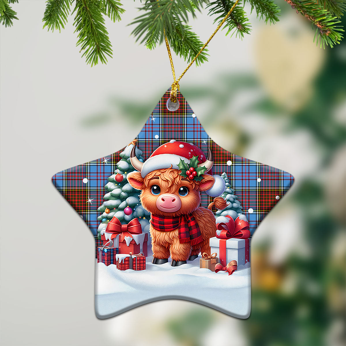 Anderson Modern Tartan Christmas Ceramic Ornament - Highland Cow Winter Style