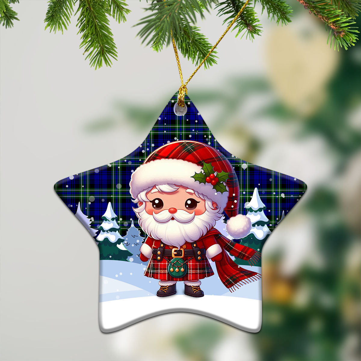 Arbuthnot Modern Tartan Christmas Ceramic Ornament - Santa Claus In Kilt Style