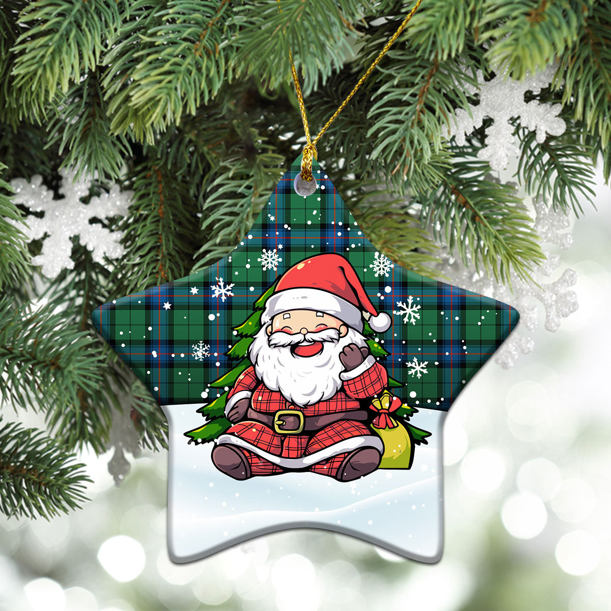 Armstrong Ancient Tartan Christmas Ceramic Ornament - Scottish Santa Style