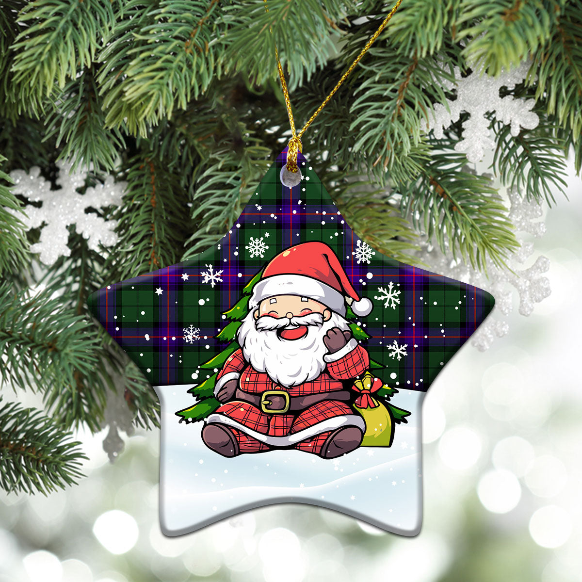 Armstrong Modern Tartan Christmas Ceramic Ornament - Scottish Santa Style