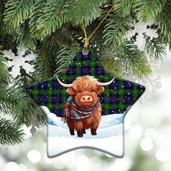 Baillie Tartan Christmas Ceramic Ornament - Highland Cows Snow Style