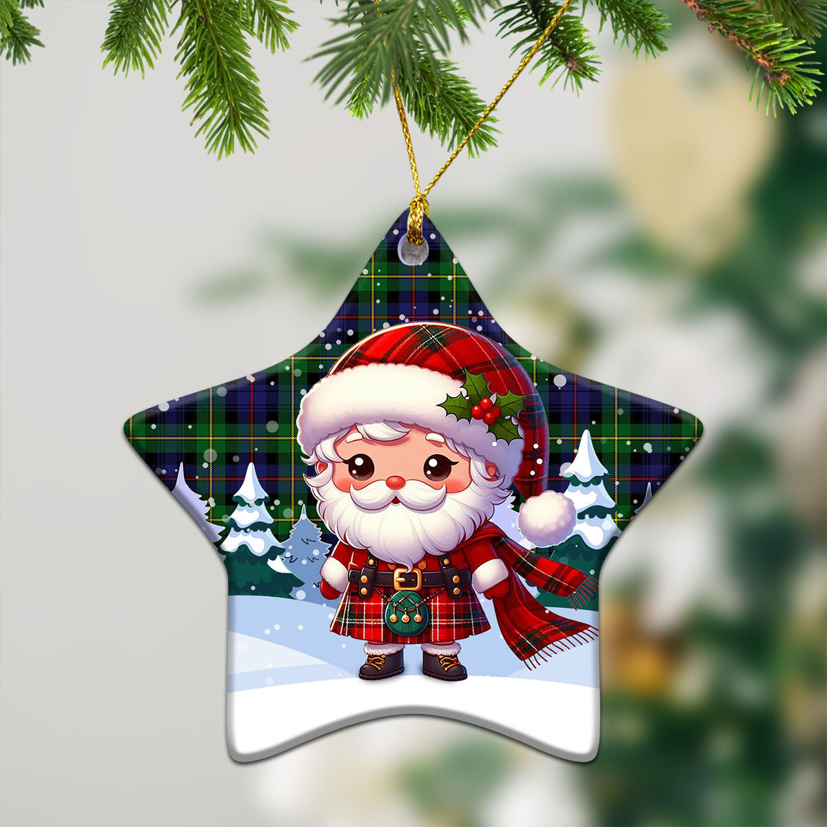 Baillie Tartan Christmas Ceramic Ornament - Santa Claus In Kilt Style