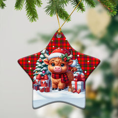 Bain Tartan Christmas Ceramic Ornament - Highland Cow Winter Style