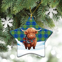 Barclay Hunting Ancient Tartan Christmas Ceramic Ornament - Highland Cows Snow Style