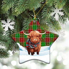 Baxter Modern Tartan Christmas Ceramic Ornament - Highland Cows Snow Style