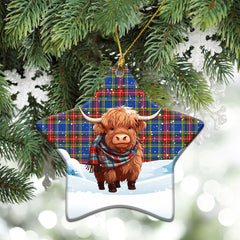 Beaton Modern Tartan Christmas Ceramic Ornament - Highland Cows Snow Style