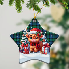 Black Watch Ancient Tartan Christmas Ceramic Ornament - Highland Cow Winter Style