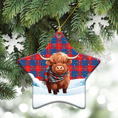 Blane Tartan Christmas Ceramic Ornament - Highland Cows Snow Style