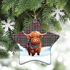 Borthwick Ancient Tartan Christmas Ceramic Ornament - Highland Cows Snow Style