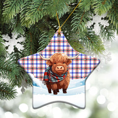 Boswell Modern Tartan Christmas Ceramic Ornament - Highland Cows Snow Style