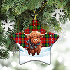 Boyd Modern Tartan Christmas Ceramic Ornament - Highland Cows Snow Style