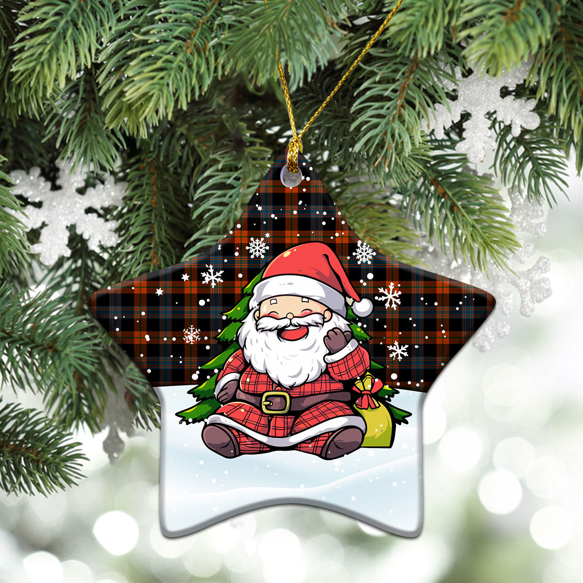 Broun Ancient Tartan Christmas Ceramic Ornament - Scottish Santa Style