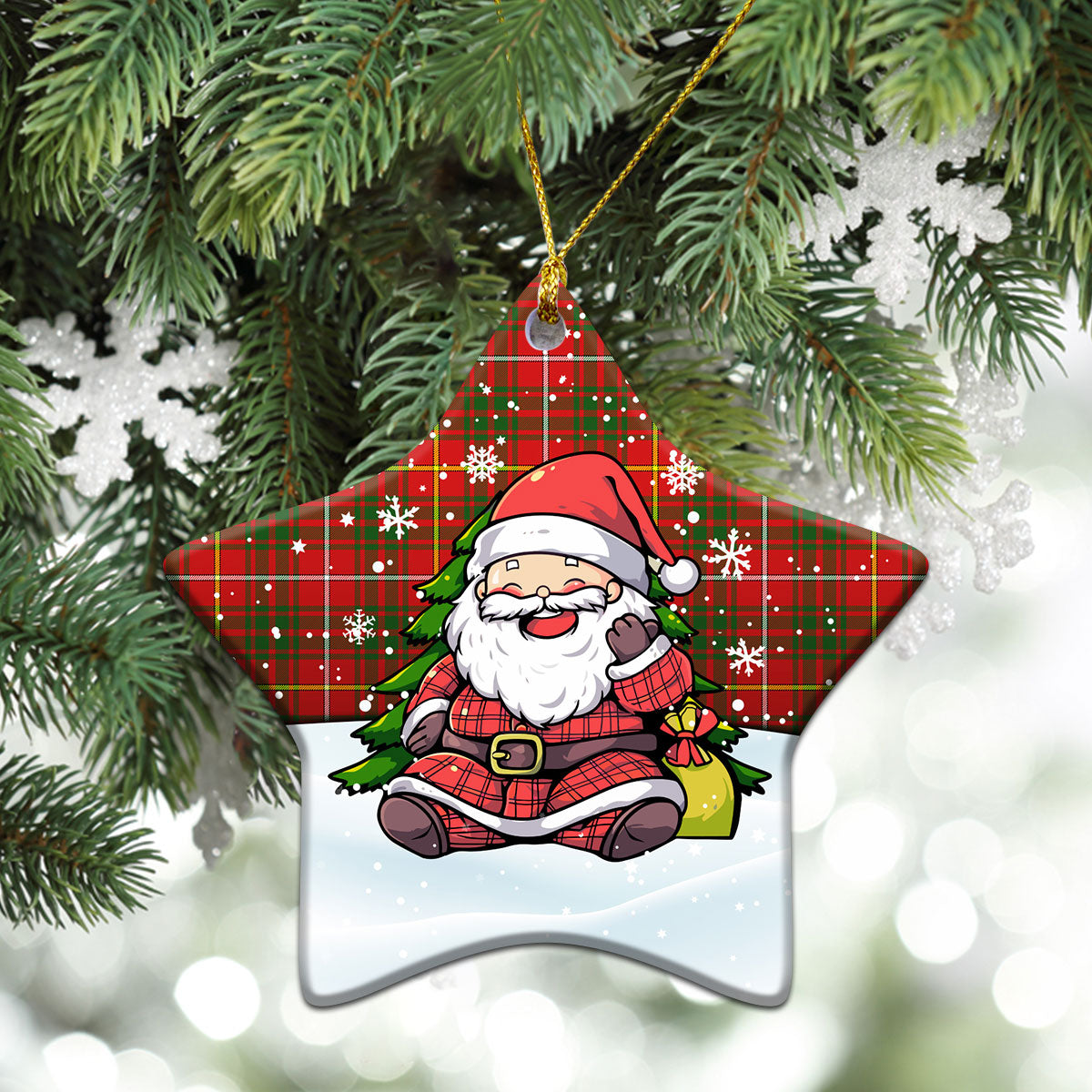 Bruce Modern Tartan Christmas Ceramic Ornament - Scottish Santa Style