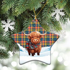 Buchanan Ancient Tartan Christmas Ceramic Ornament - Highland Cows Snow Style