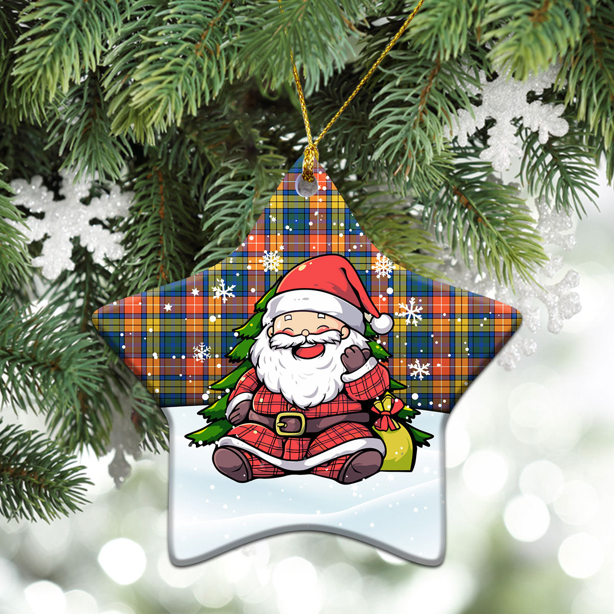 Buchanan Ancient Tartan Christmas Ceramic Ornament - Scottish Santa Style