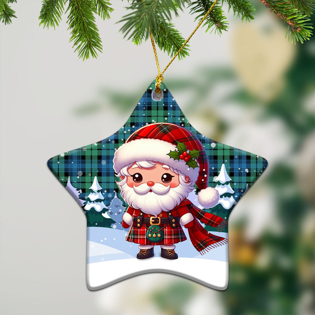 Campbell Ancient 01 Tartan Christmas Ceramic Ornament - Santa Claus In Kilt Style