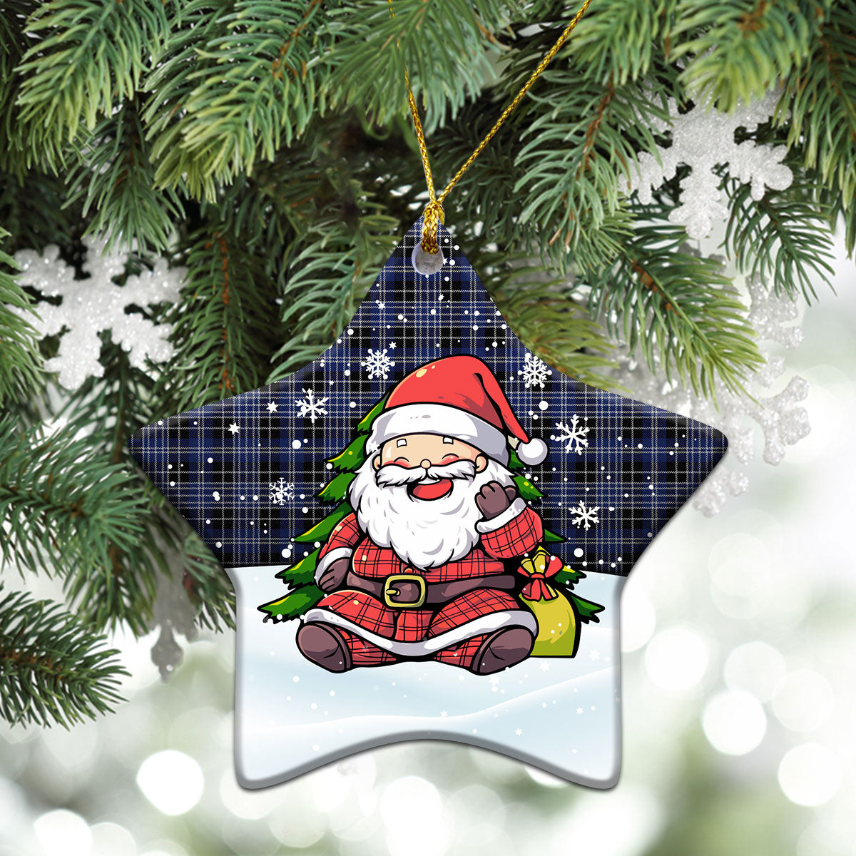 Clark Modern Tartan Christmas Ceramic Ornament - Scottish Santa Style