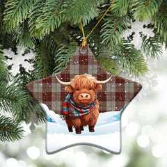 Cunningham Burgundy Dancers Tartan Christmas Ceramic Ornament - Highland Cows Snow Style