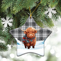 Douglas Grey Modern Tartan Christmas Ceramic Ornament - Highland Cows Snow Style