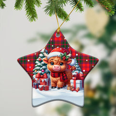 Drummond Modern Tartan Christmas Ceramic Ornament - Highland Cow Winter Style