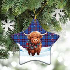 Elliot Modern Tartan Christmas Ceramic Ornament - Highland Cows Snow Style