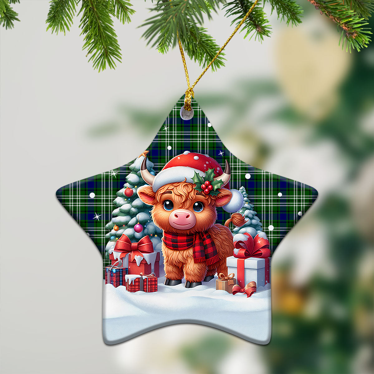 Haliburton Tartan Christmas Ceramic Ornament - Highland Cow Winter Style