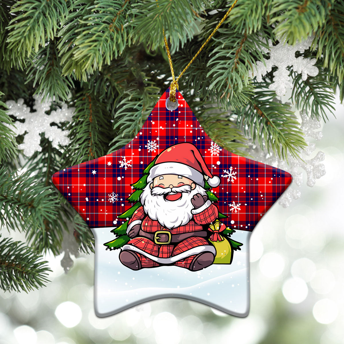 Hamilton Modern Tartan Christmas Ceramic Ornament - Scottish Santa Style