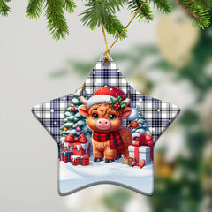 Hannay Modern Tartan Christmas Ceramic Ornament - Highland Cow Winter Style